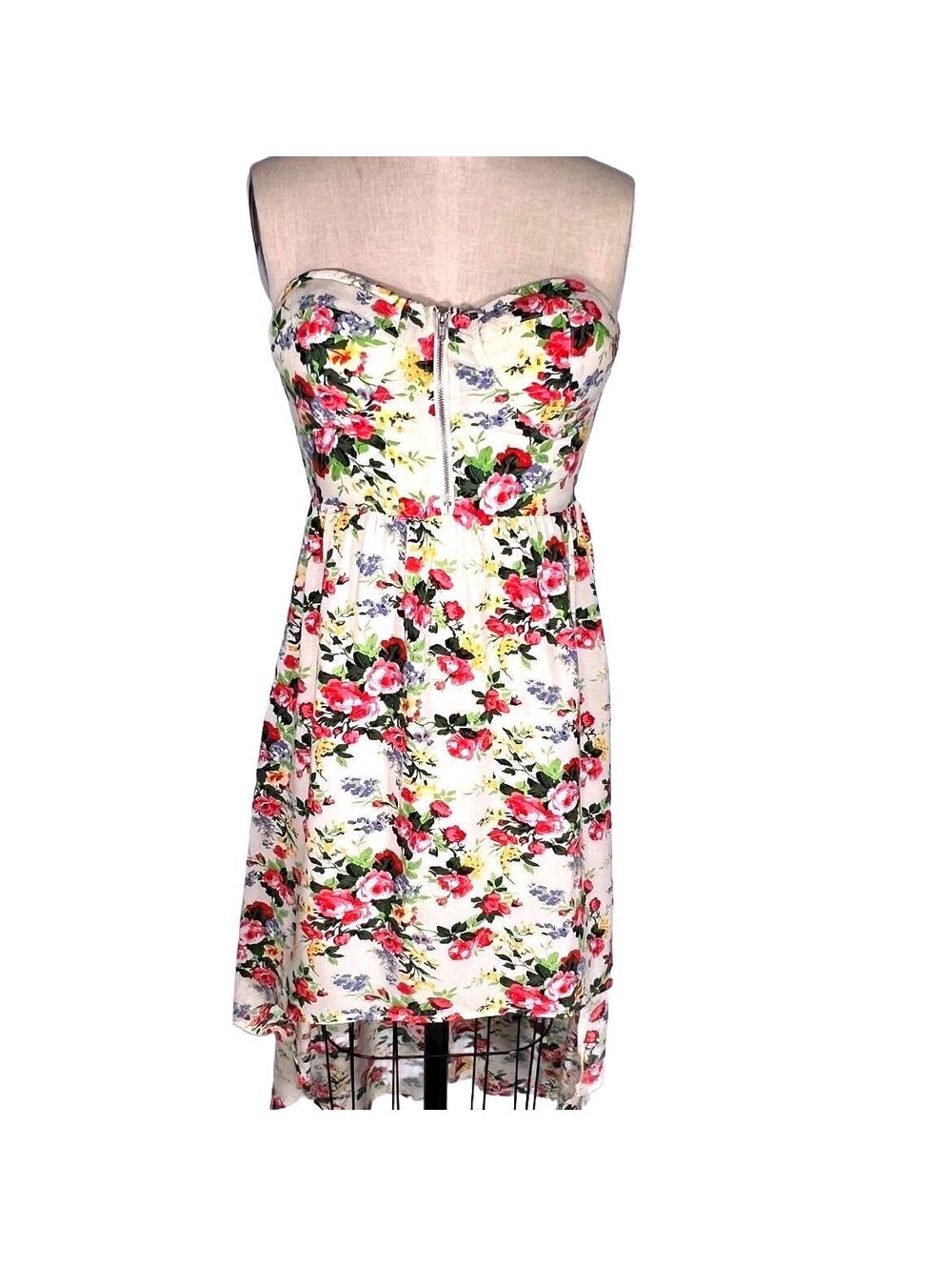 NWT Vintage Y2K Poetry Strapless Floral High Low Bustier Dress Cream Boho M